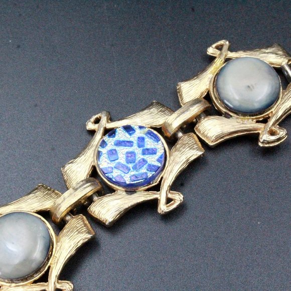 Vintage High End Couture Mixed Materials Mosaic Ceramic Brushed Bracelet - Picture 1 of 9
